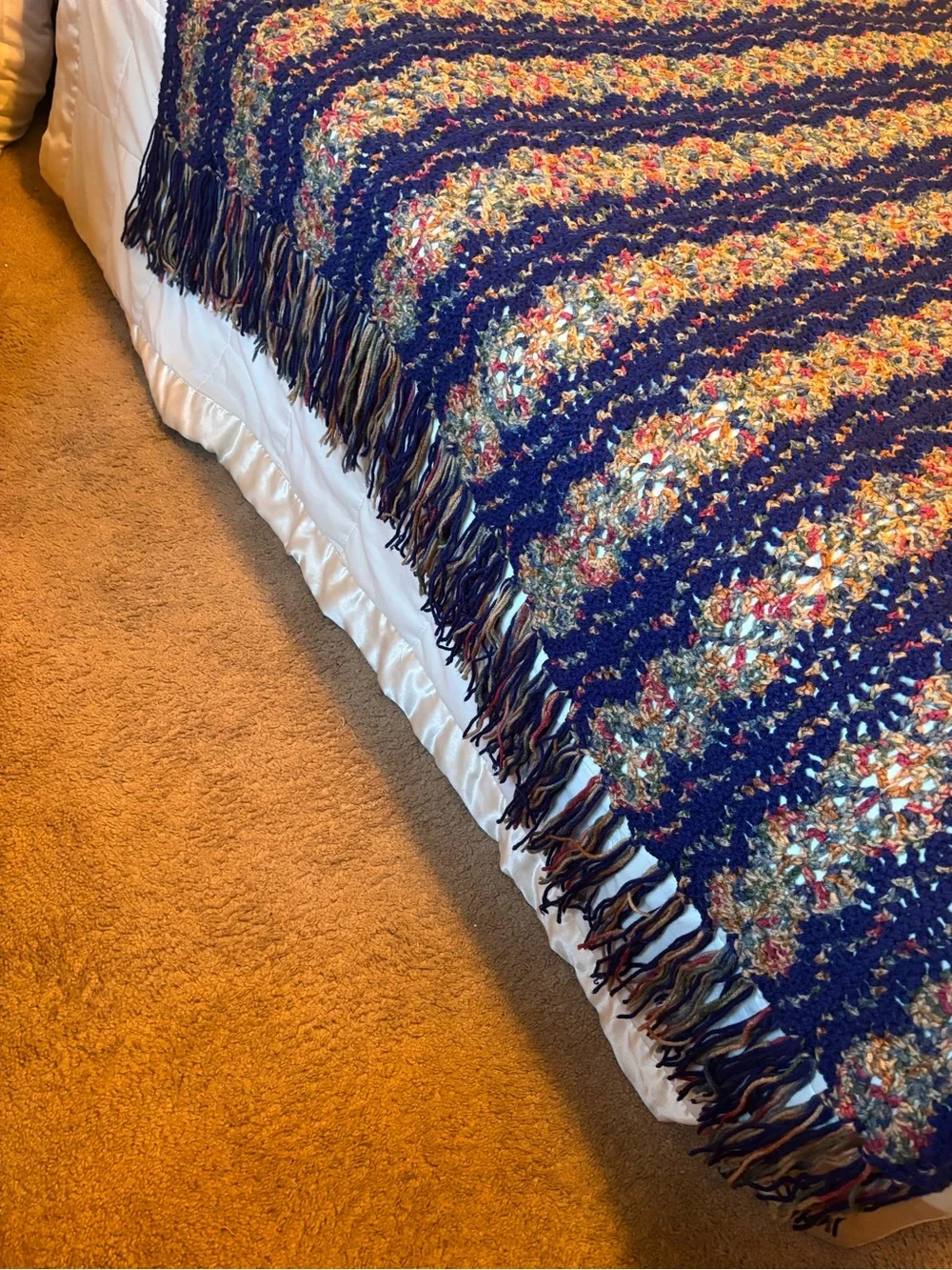 Hand Crochet large Afghan with fringe